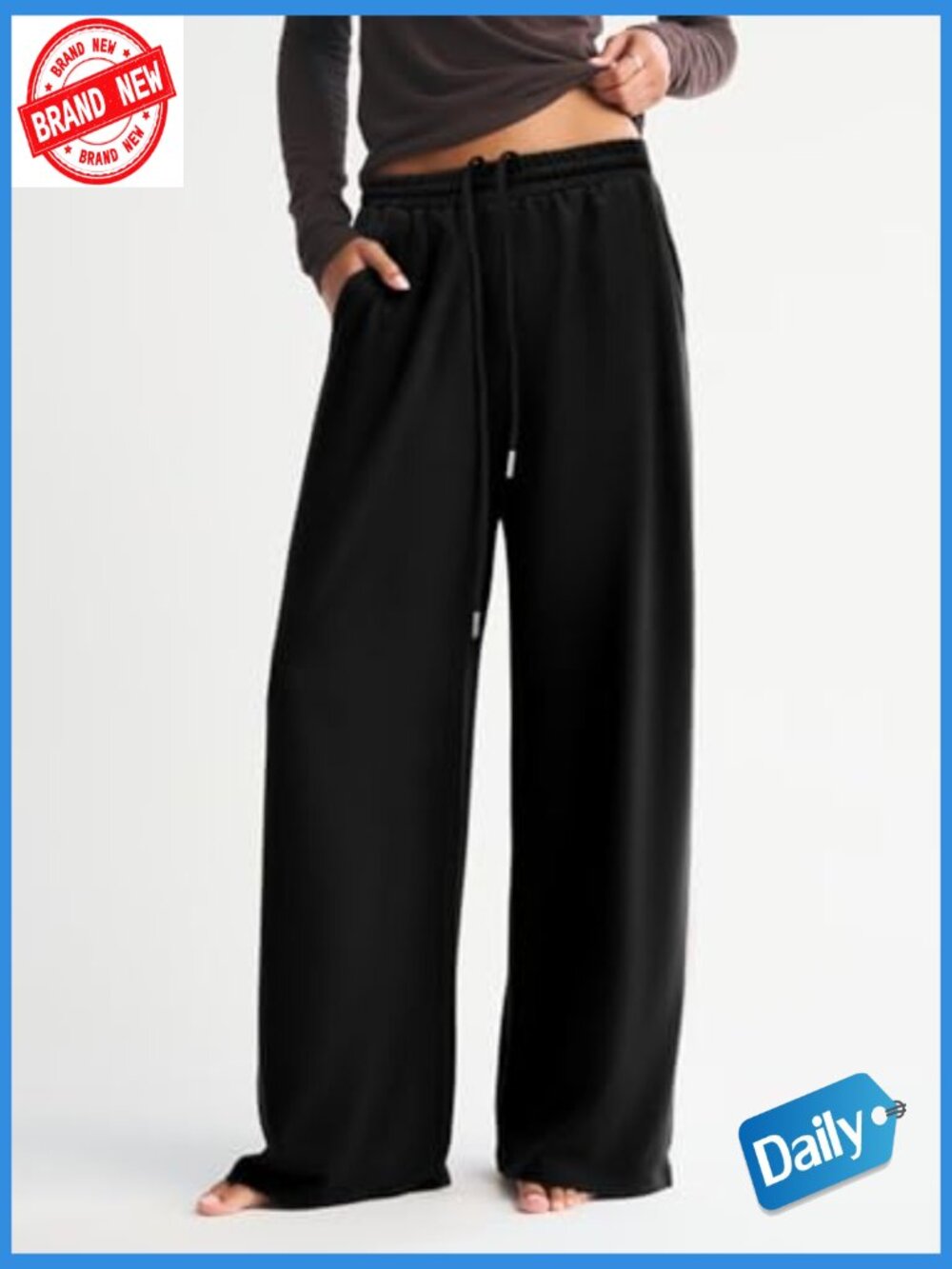 High Waisted Wide Leg Sweatpants Pockets Baggy Lounge Drawstring Casual Trousers - Picture 2 of 7